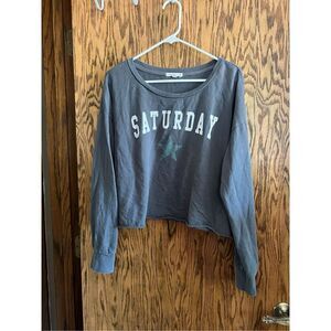 Grayson Threads Sleepwear Cropped Grey Saturday Long Sleeve Top Woman’s Size XL